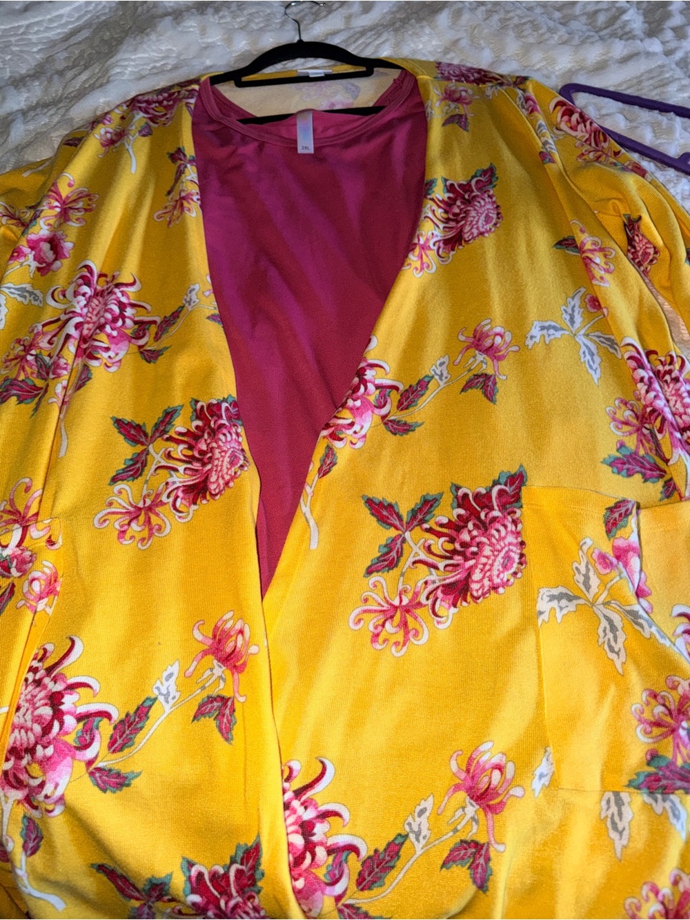 Lularoe Caroline XL Yellow Floral Kimono Cardigan 2XL Lynnea to match